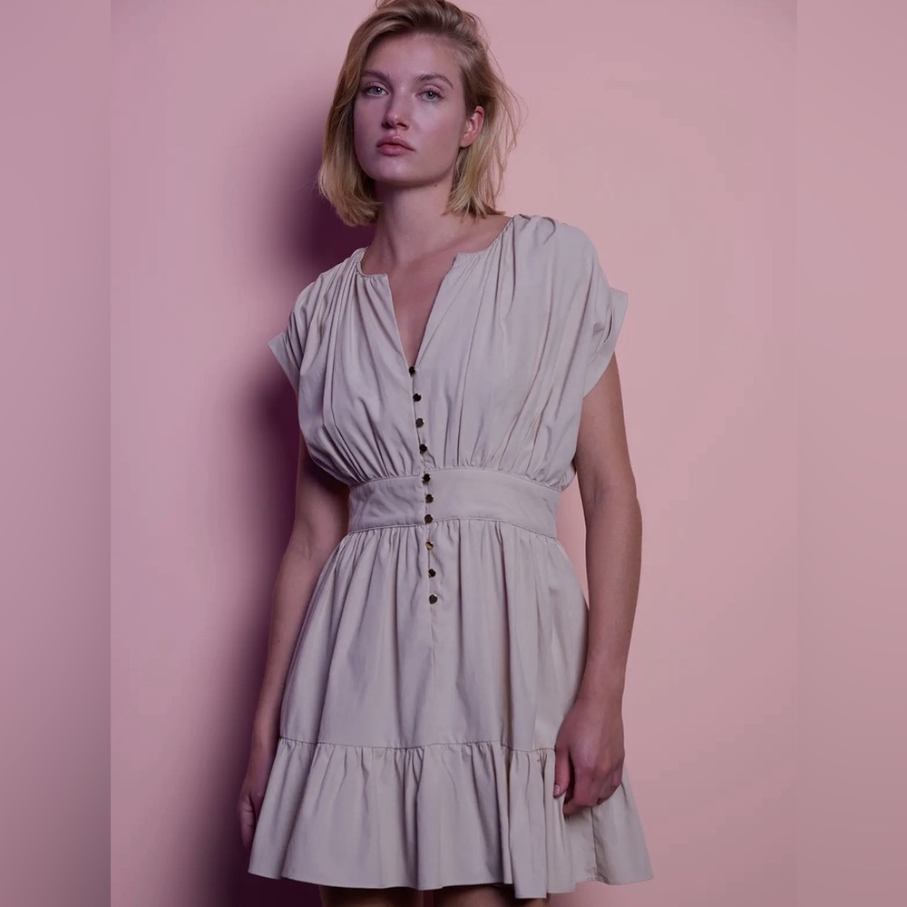 Classic button-down mini dress and tan by SMF